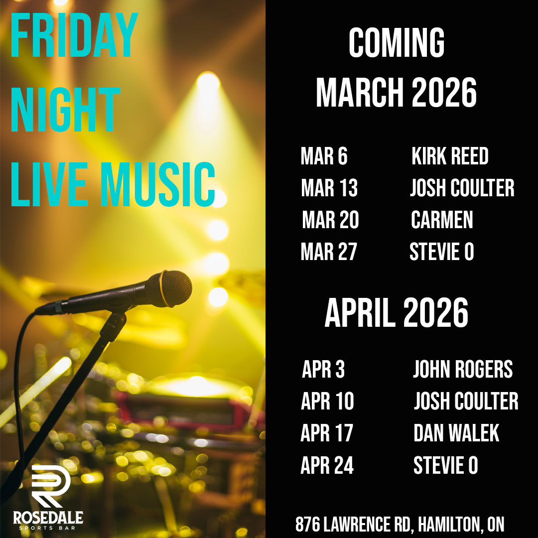 Live Entertainment at Rosedale Sports Bar March and April 2026 Rosedale Sports Bar - Friday Night Live Music - March & April 2026